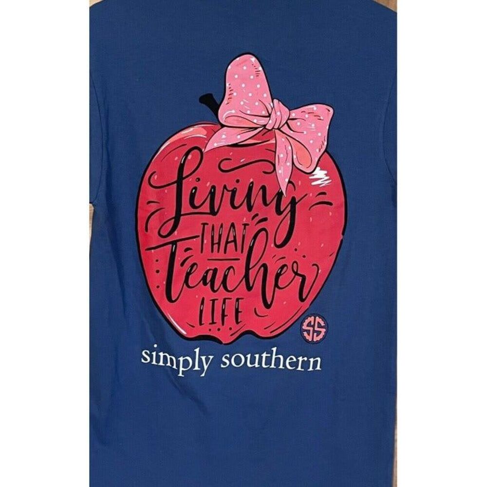 NWOT Simply Southern Teacher Appreciation Gift T Shirt Small Blue Apple